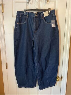 Universal Thread 100% Cotton High Rise Barrel Leg Dark Wash Denim Jeans Size 16